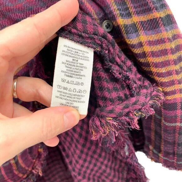 Free People Come On Over Oversized Plaid Shirt top Size XS boho lagenlook - Picture 10 of 10